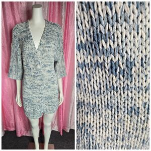 GAP Blue Marled Knit 100% Cotton Open Front Long Cardigan Sweater Size Small
